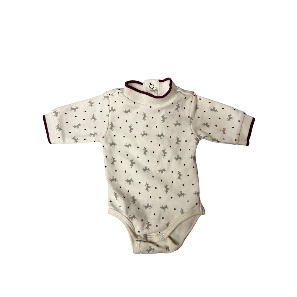 Gymboree Reindeer Bodysuit Baby Preemie Cream Grey Vintage 1999 Mock Neck Y2K - Picture 1 of 5